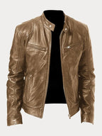 Luna | Women's Biker Leather Jacket with Stand-Up Collar Beige