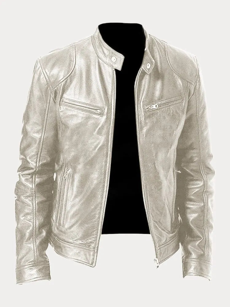 Luna | Women's Biker Leather Jacket with Stand-Up Collar Silber