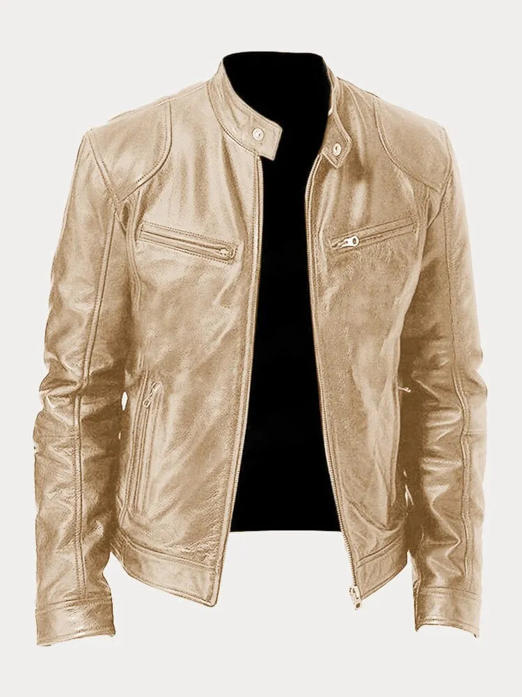 Luna | Women's Biker Leather Jacket with Stand-Up Collar Gold