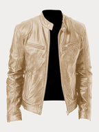 Luna | Women's Biker Leather Jacket with Stand-Up Collar Gold