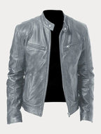 Luna | Women's Biker Leather Jacket with Stand-Up Collar Grey