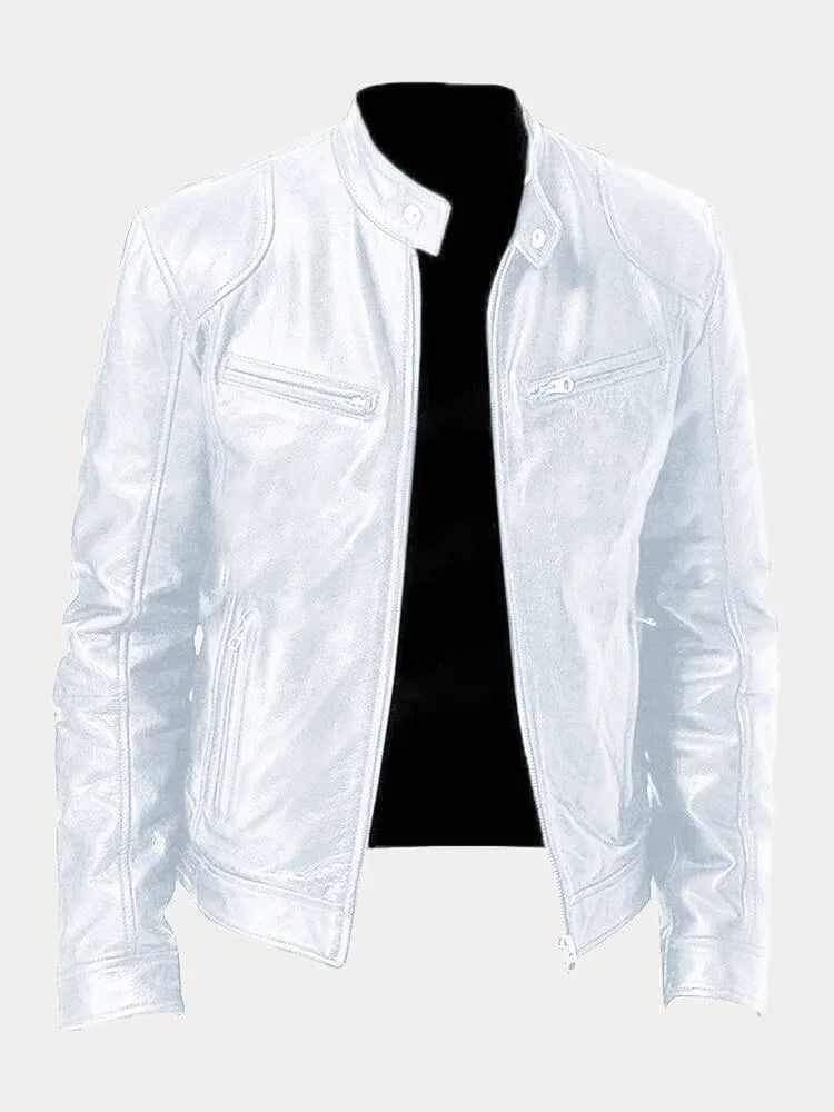 Luna | Women's Biker Leather Jacket with Stand-Up Collar Weiß