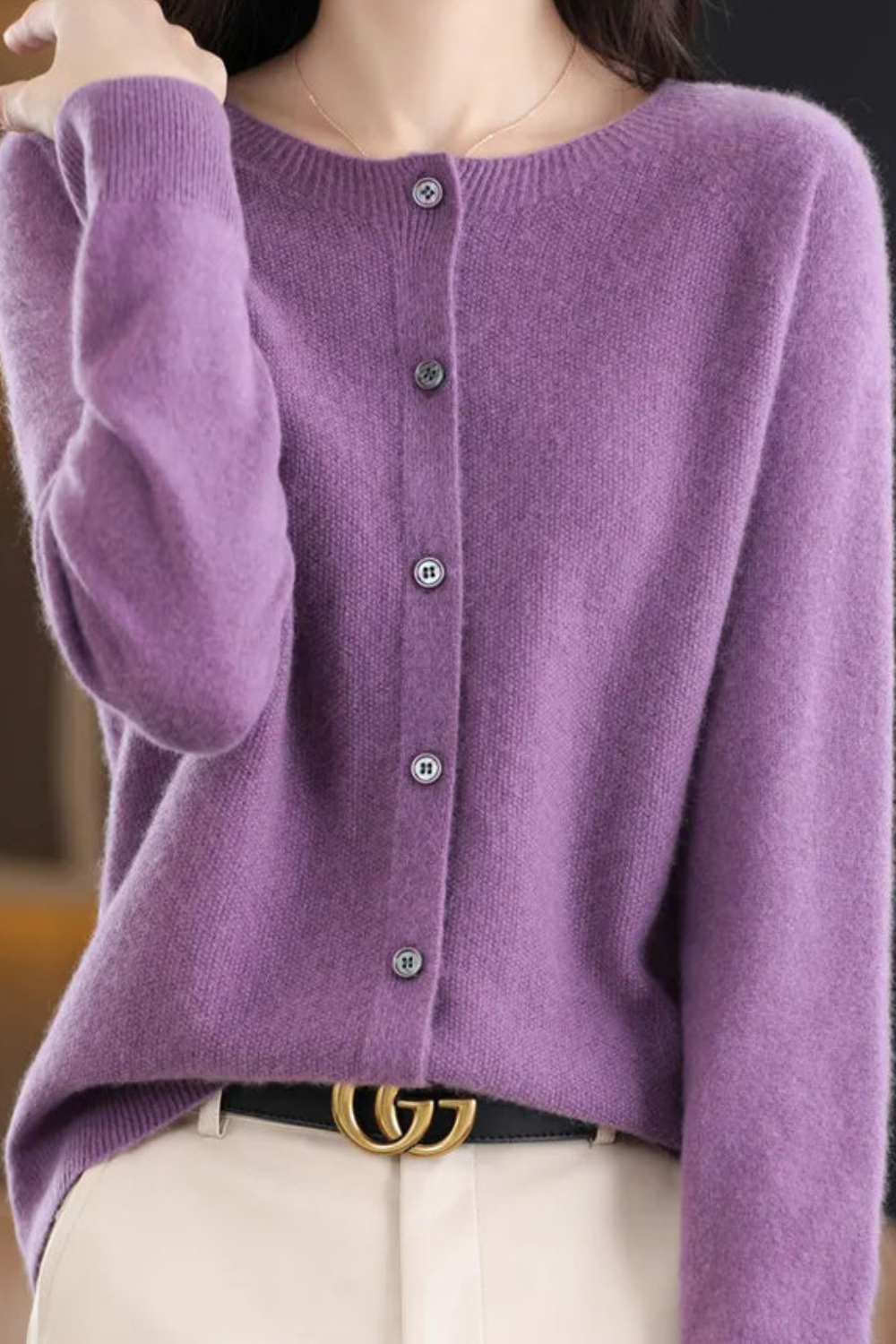 Amore | Women’s Cardigan | V Neck with Buttons Purple