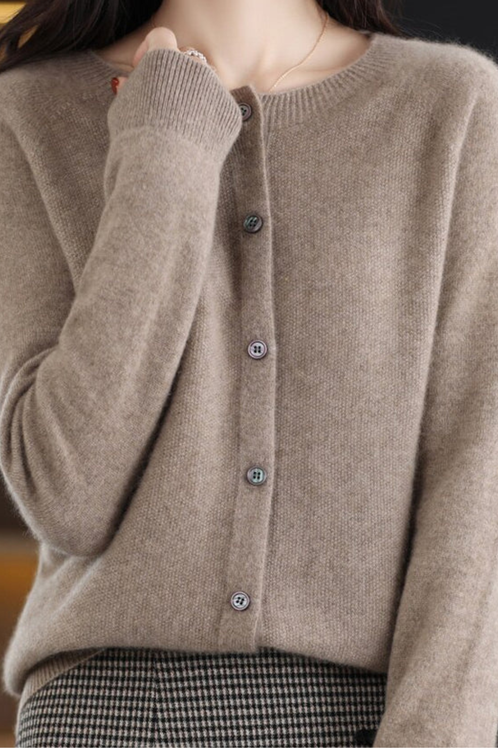 Amore | Women’s Cardigan | V Neck with Buttons Brown