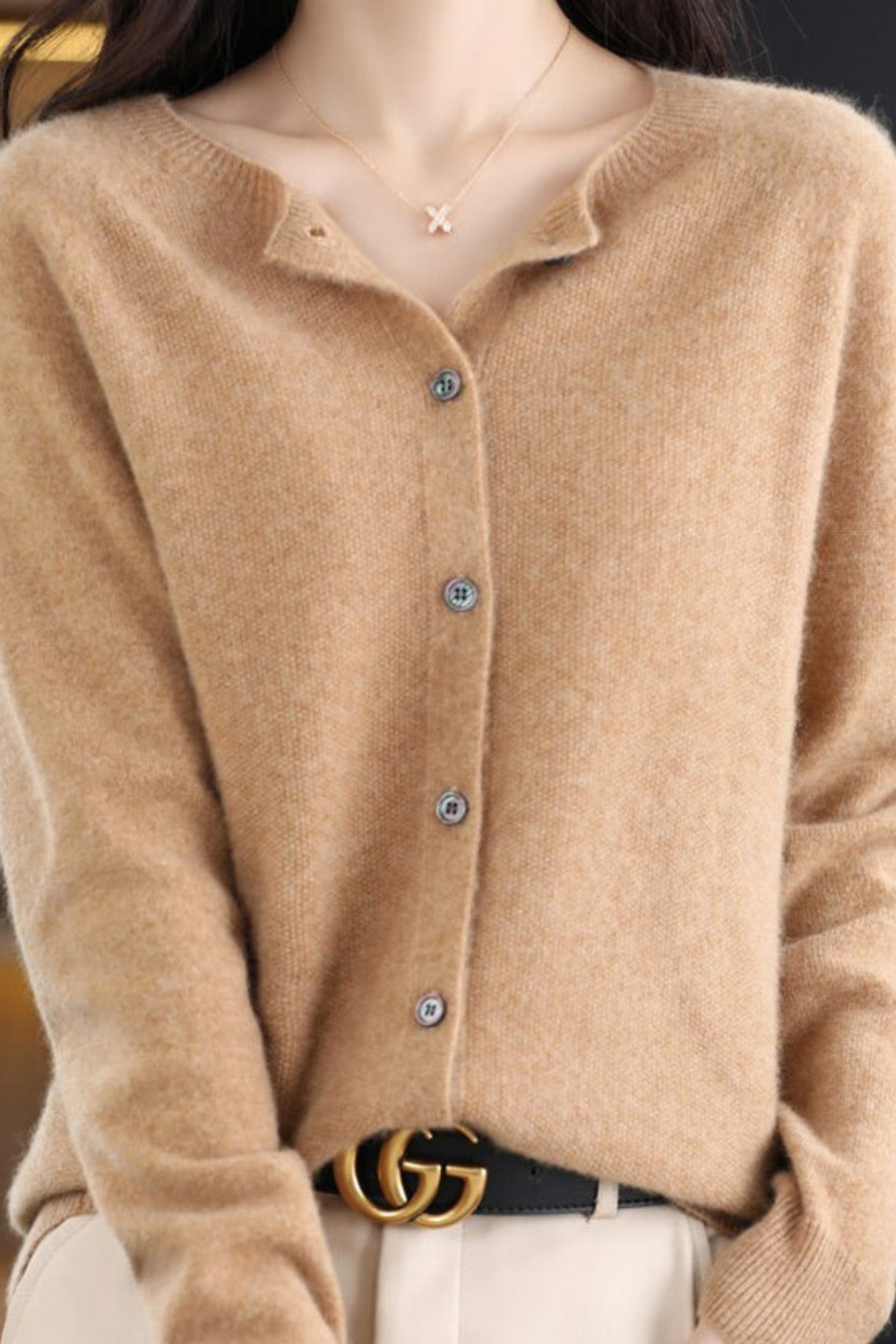 Amore | Women’s Cardigan | V Neck with Buttons Light Brown