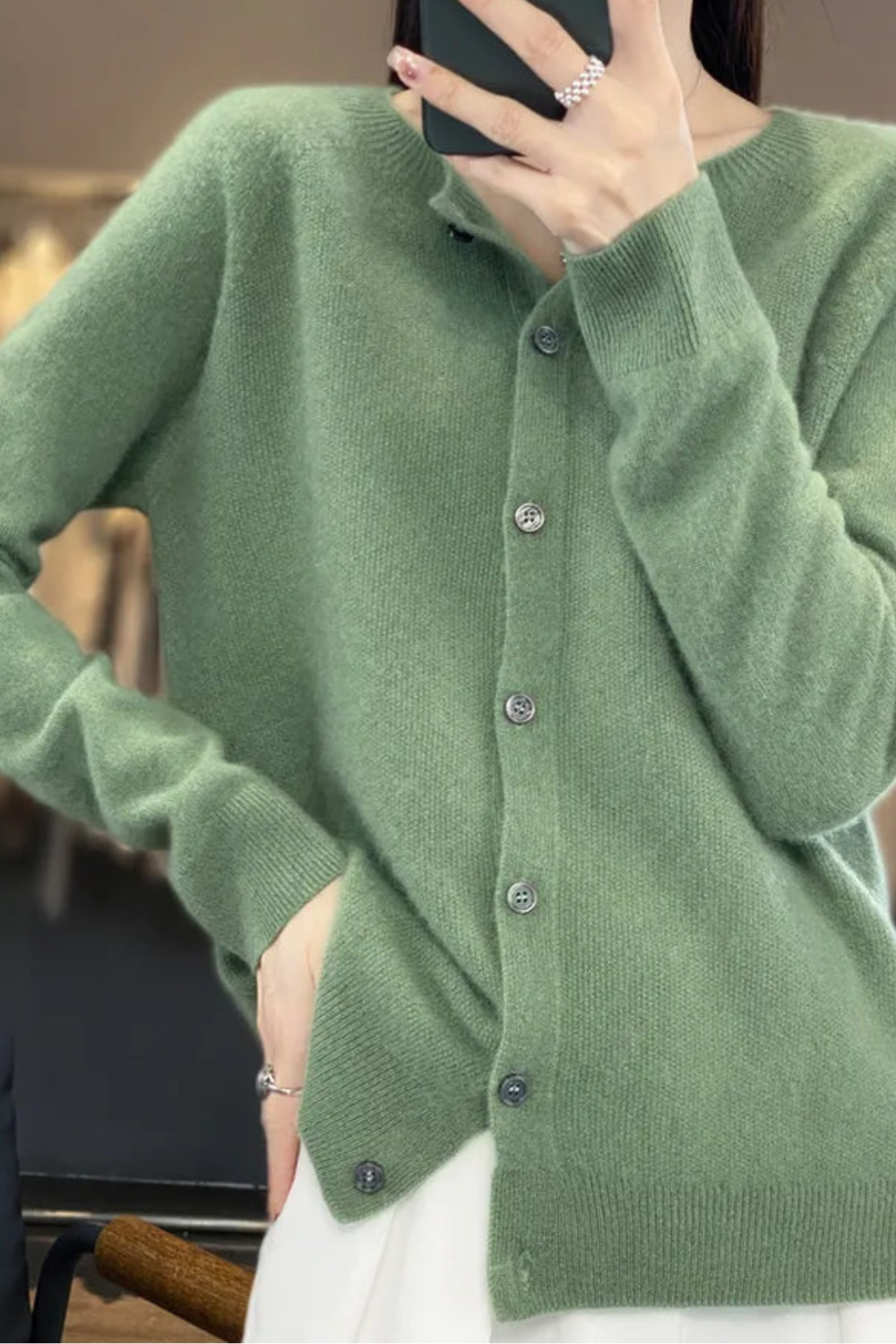 Amore | Women’s Cardigan | V Neck with Buttons Light Green