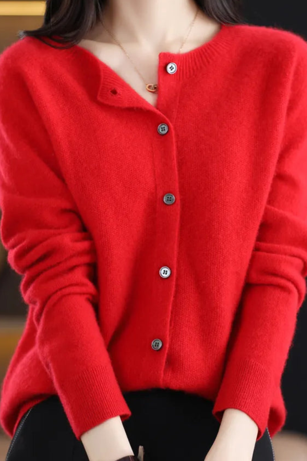 Amore | Women’s Cardigan | V Neck with Buttons Red