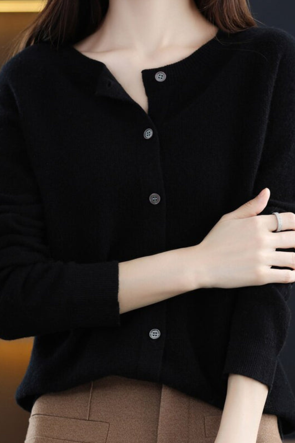 Amore | Women’s Cardigan | V Neck with Buttons Black