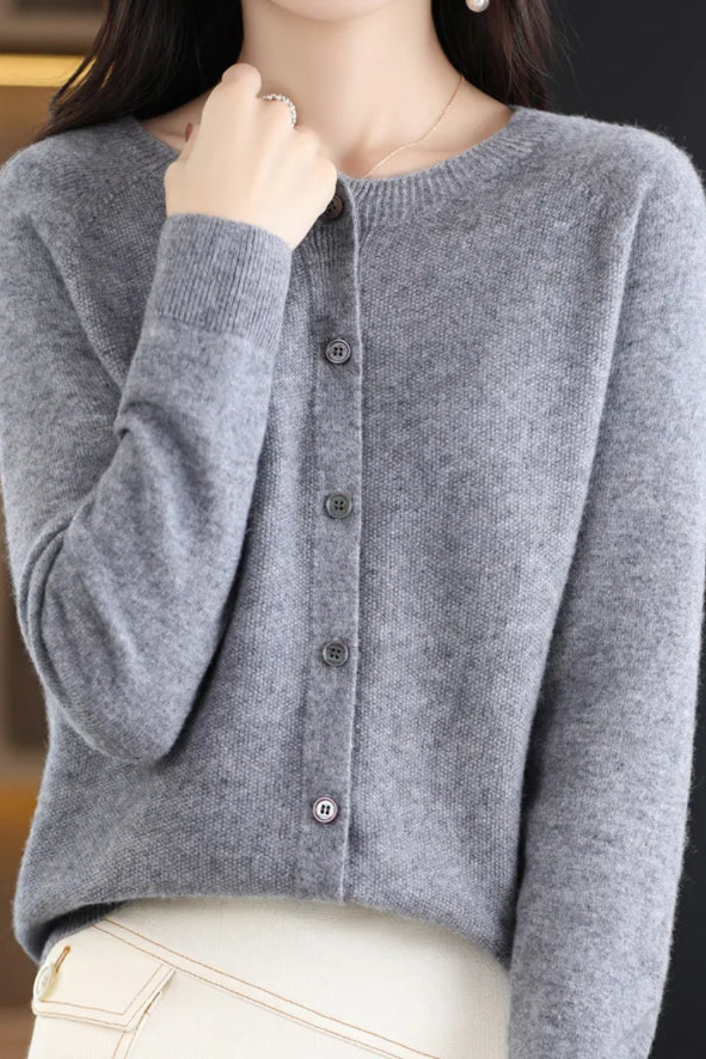 Amore | Women’s Cardigan | V Neck with Buttons Light Grey