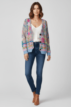 Women’s Cardigan with V-Neck and Patterned Knit Surface Blue