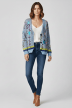 Women’s Cardigan with V-Neck and Patterned Knit Surface Green