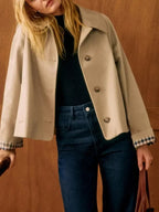 Women's Classic Trench Coat with Turn-Down Collar and Check Pattern Cotton Jacket 2