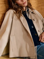 Women's Classic Trench Coat with Turn-Down Collar and Check Pattern Cotton Jacket 3