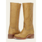 Women’s Knee-High Cowboy Boots – Sculpted Western Heel & High-Stakes Urban Edge Beige