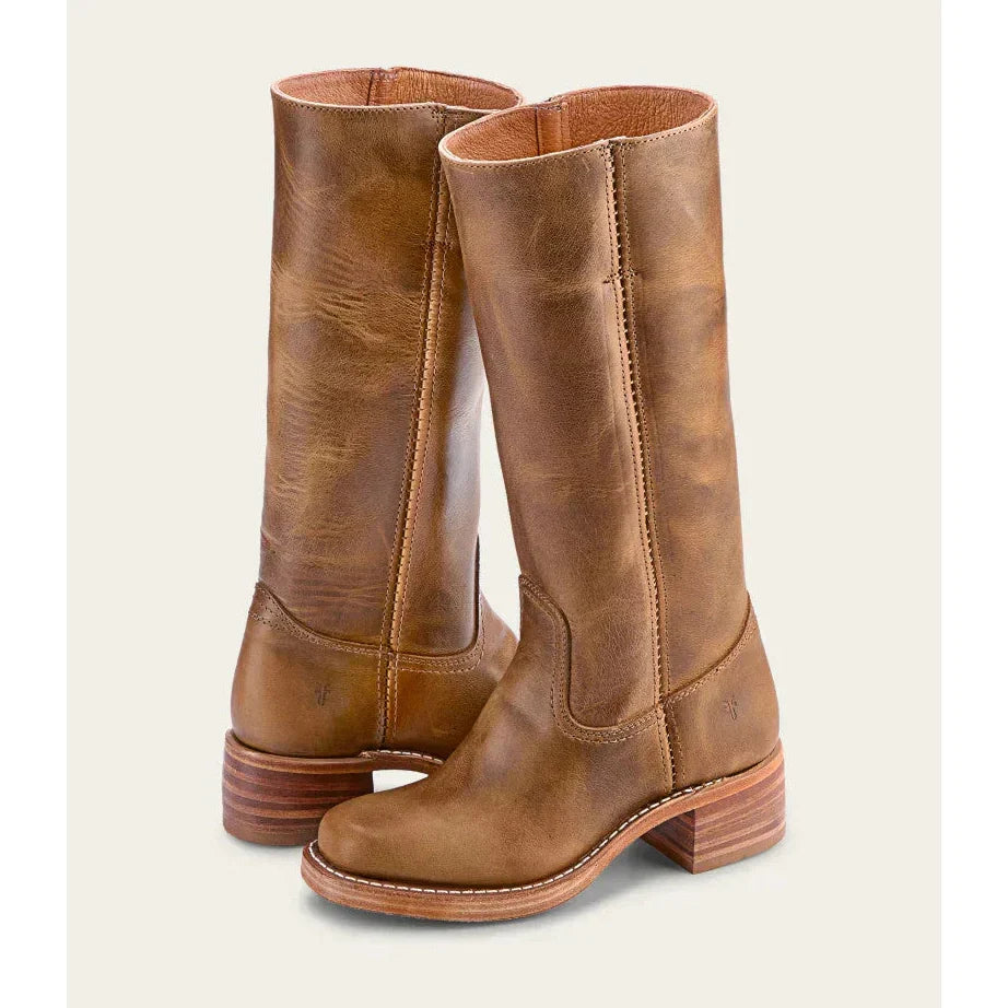 Women’s Knee-High Cowboy Boots with sculpted western heel in brown.