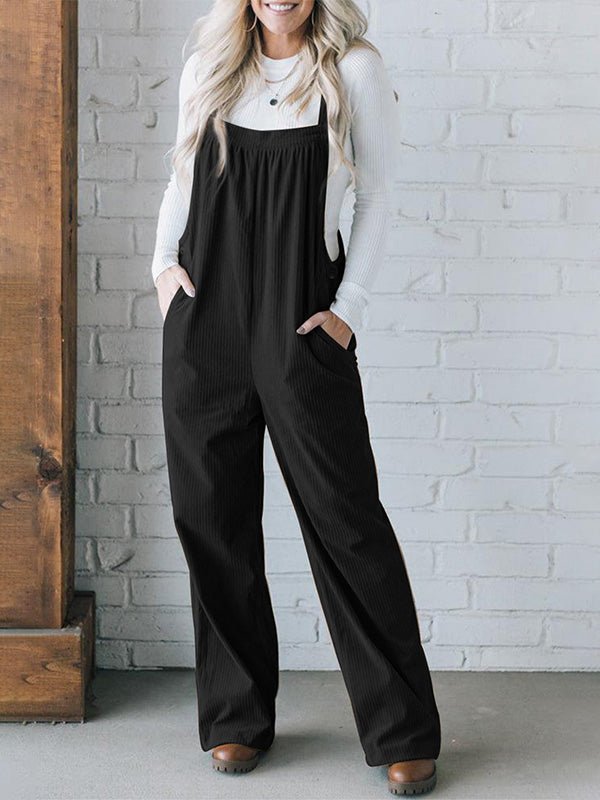 Women's Cozy Corduroy Loose Fit Overalls Black