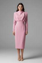 Women’s Dress with High Neckline and Long Sleeves Pink