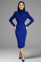 Women’s Dress with High Neckline and Long Sleeves Royal Blue