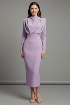 Women’s Dress with High Neckline and Long Sleeves Purple