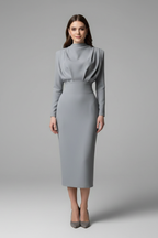 Women’s Dress with High Neckline and Long Sleeves Grey
