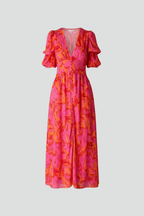 Women’s V-Neck Dress – Voluminous Puff Sleeves, Tailored Waist & Celestial Elegance