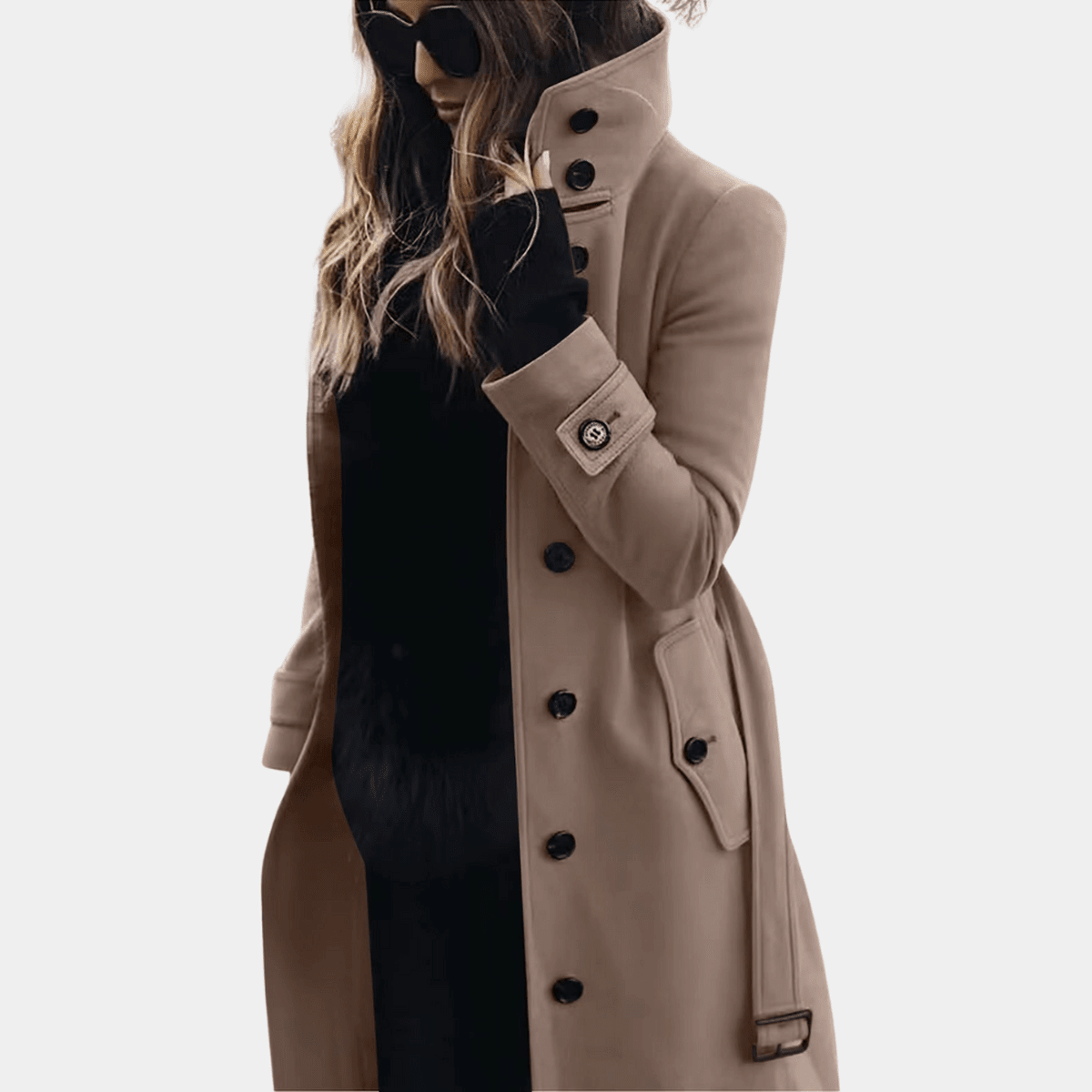 Dôre | Women’s Elegant Warm Trench Coat – Chic Insulated Layer & Refined Slimming Waist Khaki