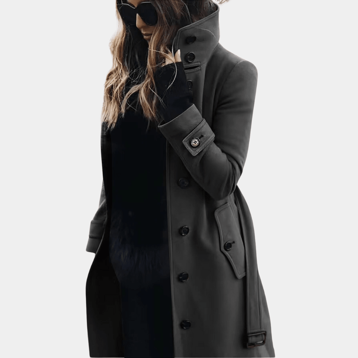 Dôre | Women’s Elegant Warm Trench Coat – Chic Insulated Layer & Refined Slimming Waist Dark Grey