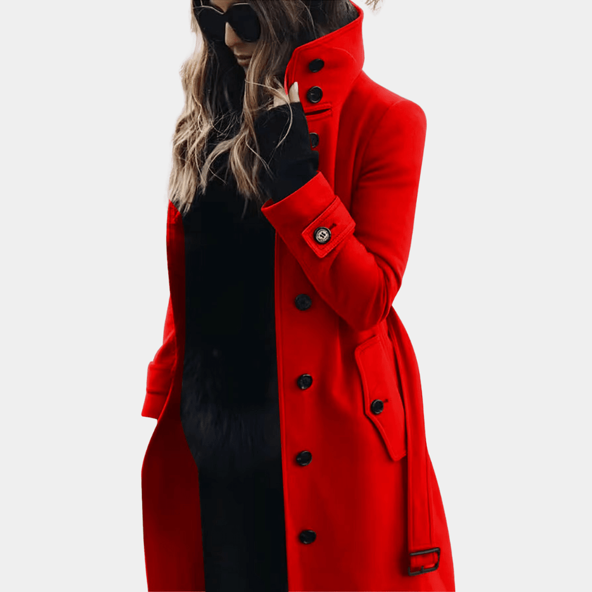 Dôre | Women’s Elegant Warm Trench Coat – Chic Insulated Layer & Refined Slimming Waist Red