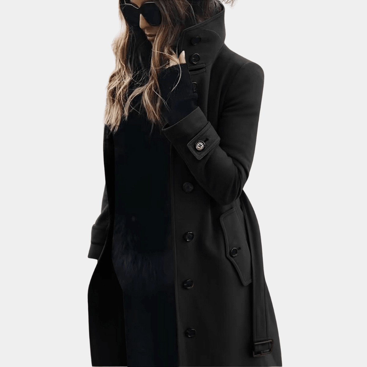 Dôre | Women’s Elegant Warm Trench Coat – Chic Insulated Layer & Refined Slimming Waist Black