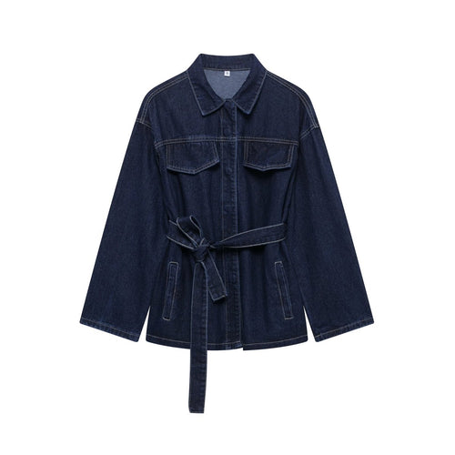 Women's Fashion 2-Piece Denim Jacket And Jeans Pants Set With Belt And Vintage Zipper 0
