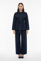 Women's Fashion 2-Piece Denim Jacket And Jeans Pants Set With Belt And Vintage Zipper 2