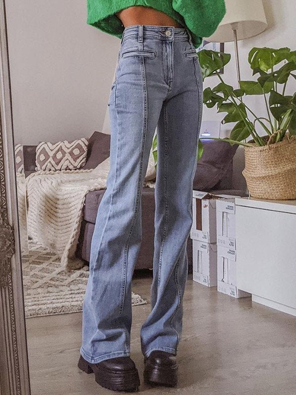 Star | Women's Flare Jeans Cotton with Star Patch High-Waisted Retro Style