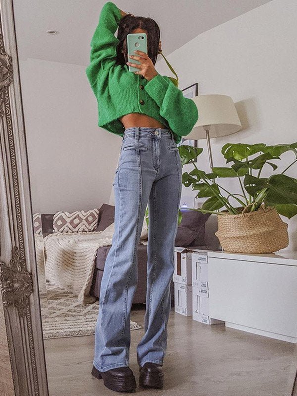 Star | Women's Flare Jeans Cotton with Star Patch High-Waisted Retro Style