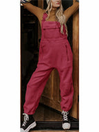 Women's Fleece Thermal Overalls With Zippered Pockets Burgundy