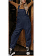 Women's Fleece Thermal Overalls With Zippered Pockets Navy