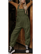 Women's Fleece Thermal Overalls With Zippered Pockets Army Green