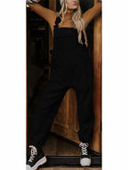 Women's Fleece Thermal Overalls With Zippered Pockets Black