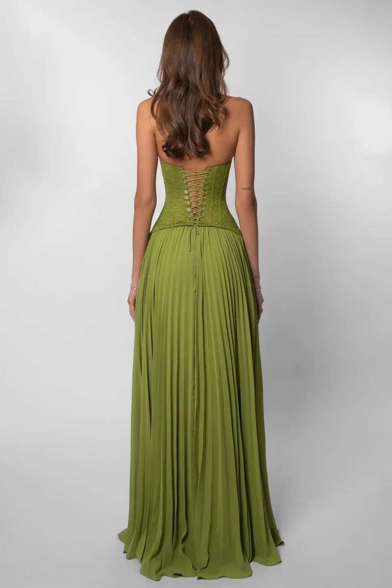 Women's Halter Maxi Wedding Guest Dress with Pleated Skirt and Lace 6