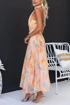 Women’s Halter Neck Maxi Dress with Tie Back and Gathered Waist 3