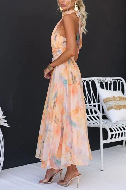 Women’s Halter Neck Maxi Dress with Tie Back and Gathered Waist 3