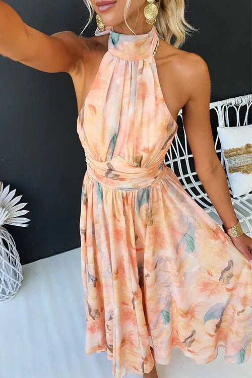 Women’s Halter Neck Maxi Dress with Tie Back and Gathered Waist 4