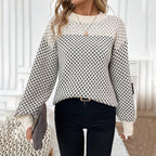 Women's Houndstooth Winter Sweater | Soft and Comfortable Warm Pullover Apricot