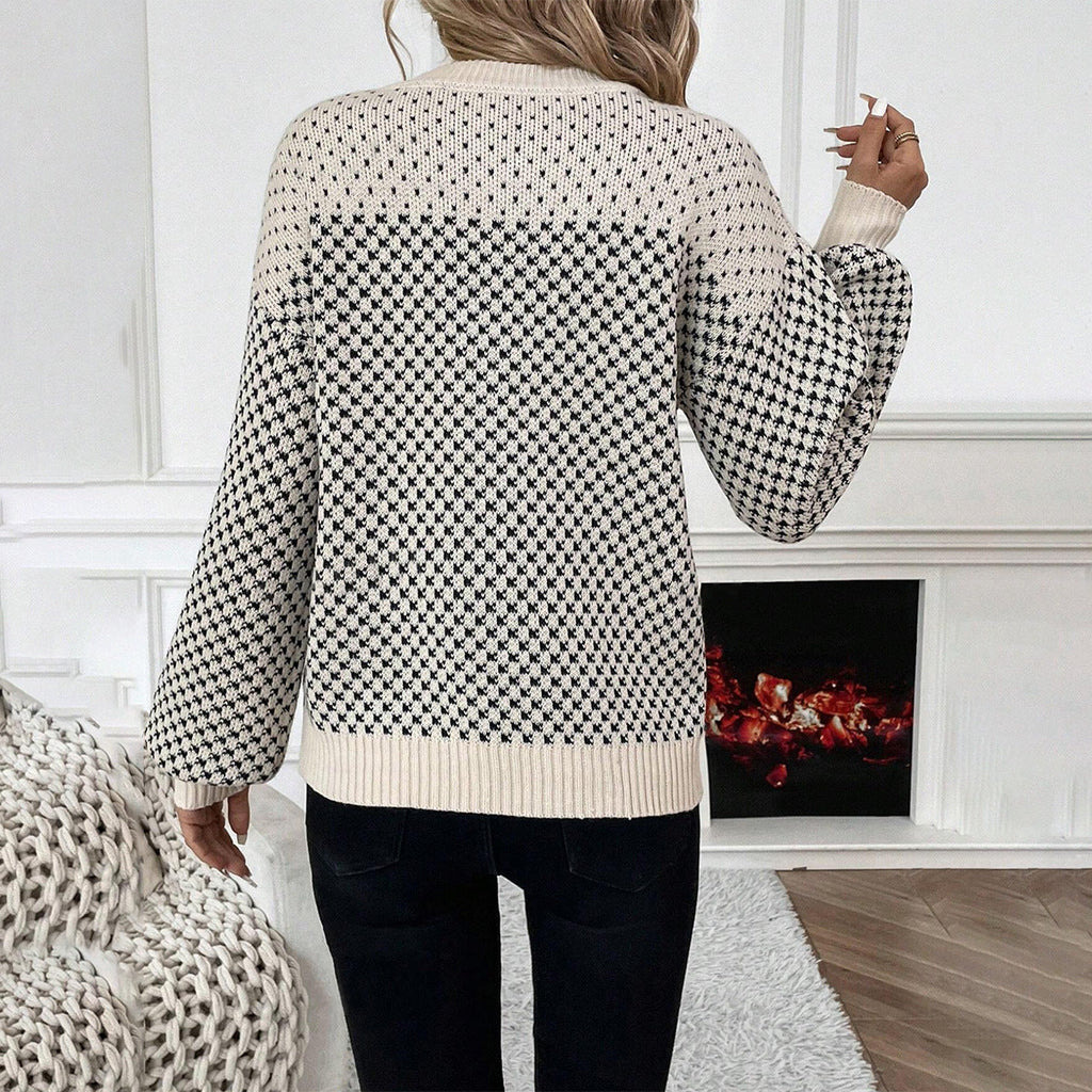 Women's Houndstooth Winter Sweater | Soft and Comfortable Warm Pullover