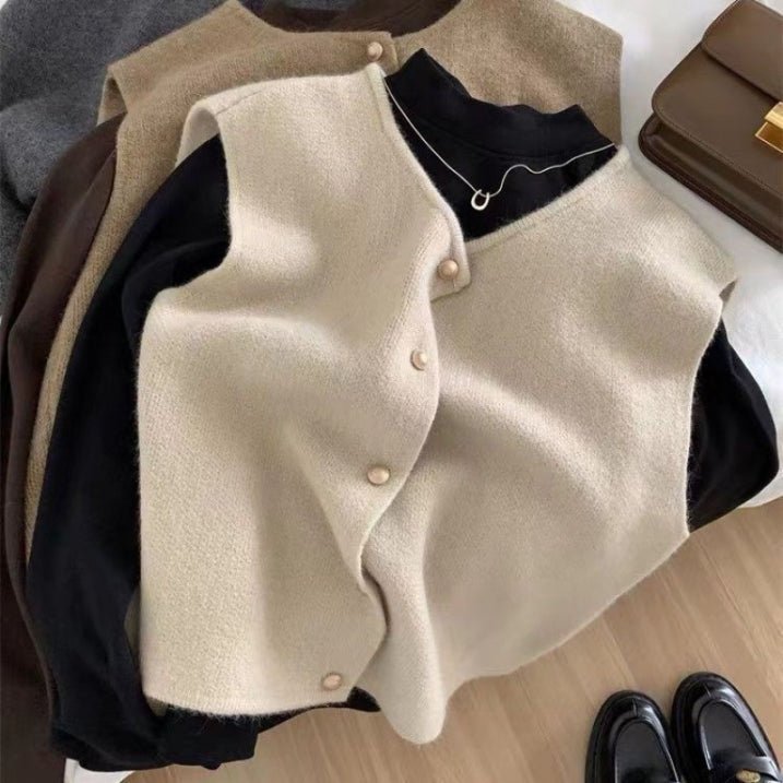 Women's Knit Button Down Vest | Sleeveless 0