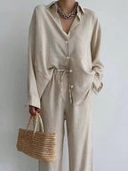 Women's Linen Two-Piece Set: Blouse and Wide-Leg Trousers, Comfortable 0