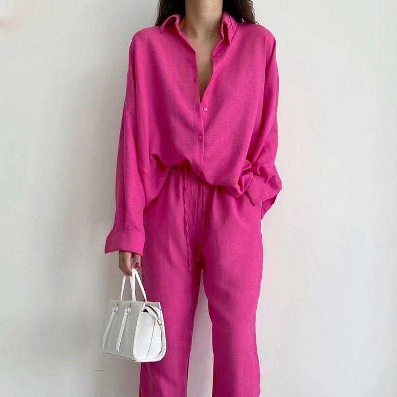 Women's Linen Two-Piece Set: Blouse and Wide-Leg Trousers, Comfortable 1