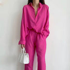 Women's Linen Two-Piece Set: Blouse and Wide-Leg Trousers, Comfortable 1