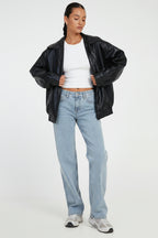 Women’s Loose Leather Jacket | Relaxed & Comfortable Fit | Everyday & Versatile Wear Black