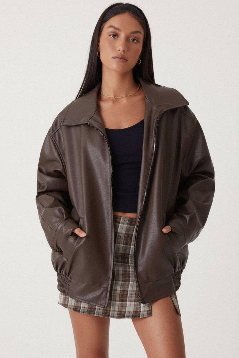 Women’s Loose Leather Jacket | Relaxed & Comfortable Fit | Everyday & Versatile Wear