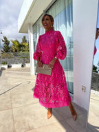 Women's Maxi Dress with High Neck Lace and Long Sleeves 2
